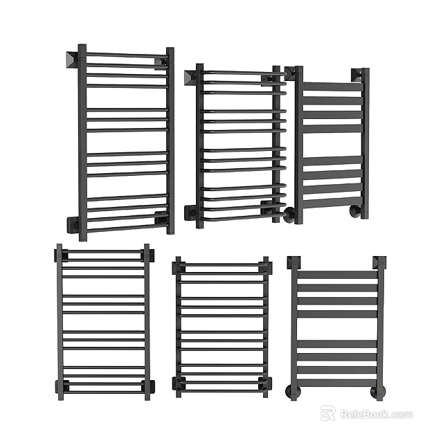 Modern Black Multiple Bathroom Racks With Metal Layers For Towel Storage 3d model