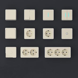 Modern Socket Switch Socket Champagne Gold Brushed Panel Household Five-hole Multi-hole Concealment One Open Double 3d model