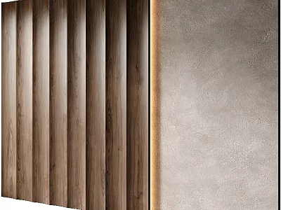 Modern Wooden Striped Wall with Gray Textured Surface in Interior Design Lighting Effect 3d model