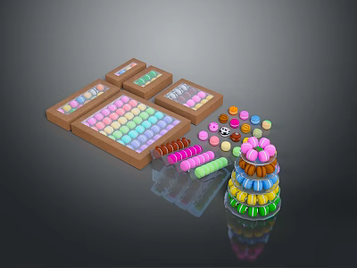 Colorful Candy Display With Assorted Chocolate And Stacked Sweet Treats 3d model