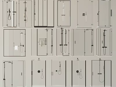 Various Shower Head Designs Featuring Different Fixtures and Component Layouts 3d model
