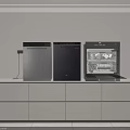 Modern Kitchen Appliances With Black Silver And Stainless Steel Units On White Cabinets