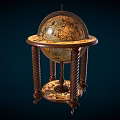 Elegant Vintage Globe Decorative Ornament Set With Carved Wooden Base And Twisted Columns