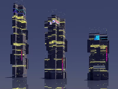 Futuristic Architecture Design Featuring Tall Skyscrapers With Neon Lighting And Digital Screens 3d model