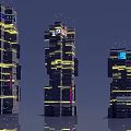 Futuristic Architecture Design Featuring Tall Skyscrapers With Neon Lighting And Digital Screens