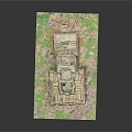 Cartoon Scene of Ancient Architecture Model on Map with Columns Roof Details and Structure