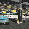 Modern Supermarket Department Store Interior Featuring Fresh Fish Baked Goods Meat Center And Marble Countertops