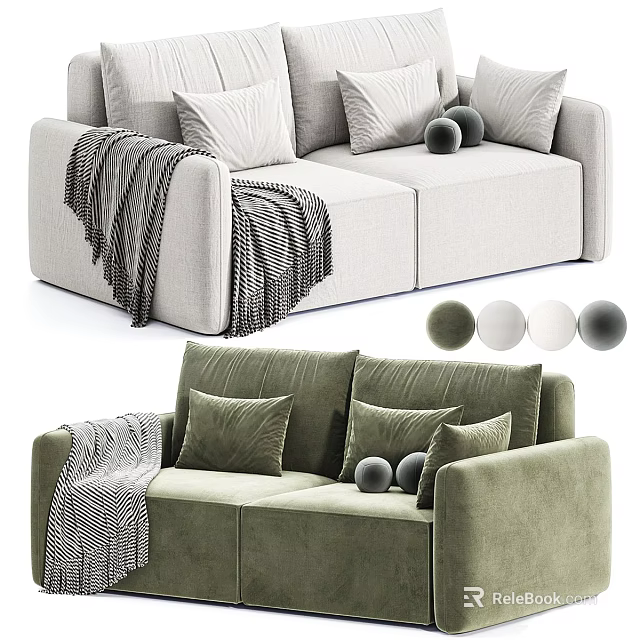 Two Seater Sofa With Pillows Blanket Decorative Balls And Color Options 3d model 