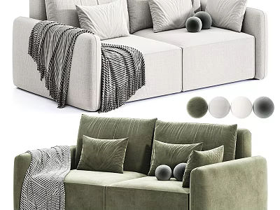 Two Seater Sofa With Pillows Blanket Decorative Balls And Color Options 3d model