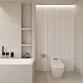 Modern Bathroom Interior Design With Bathtub Vanity Mirror Blinds And Plant Shelves