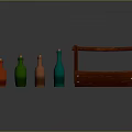 Colorful Glass Bottles With Wooden Wine Rack On Reflective Display Surface
