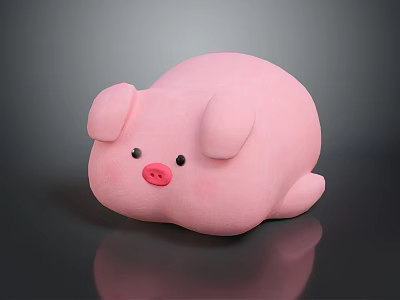 Soft Pink Pig Plush Toy With Chubby Round Lying Down Design 3d model