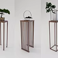 Modern Minimalist Plant Stand With Wooden Frame And Small Potted Plants For Home Decoration