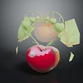 Fresh Red Apple With Heart Shaped Green Vines Leaves On Top Against Dark Background