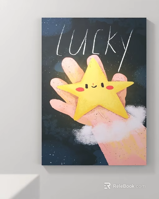 Hand Holding Yellow Lucky Star With Smiling Face And Blush On Dark Background 3d model 