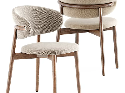 Modern Fabric Upholstered Dining Chairs With Wooden Frame And Comfortable Backrest Design 3d model