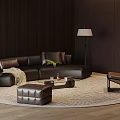Modern Leather Sectional Sofa And Coffee Table Set With Ottoman Floor Lamp And Area Rug