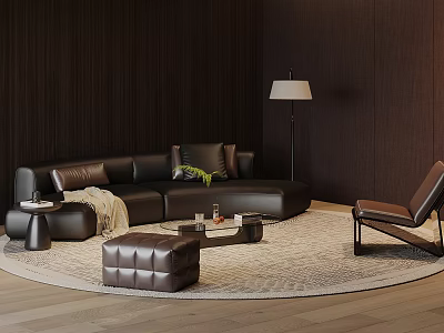 Modern Leather Sectional Sofa And Coffee Table Set With Ottoman Floor Lamp And Area Rug 3d model