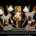 Luxurious Event Setup With Golden Decor Chandeliers Candles Illuminated Steps And Dried Flowers