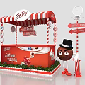 Joy Day Interactive Booth Red White Striped Awning Crispy Chocolate Stick Strawberry Flavor Cartoon Character