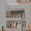 White Kitchen Storage Cabinet With Transparent Lid For Dishes And Tableware
