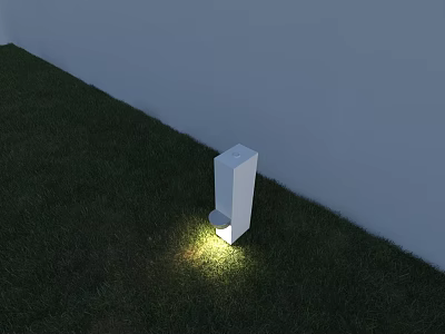 Sleek White Standing Outdoor Light Illuminating Green Garden Lawn Area 3d model