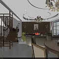 Elegant Open American Style Living And Dining Room With Comfortable Furniture And Luxury Golden Chandeliers
