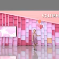 Colorful Pink Photo Check in Spot With Square Wall Panels And Balloons