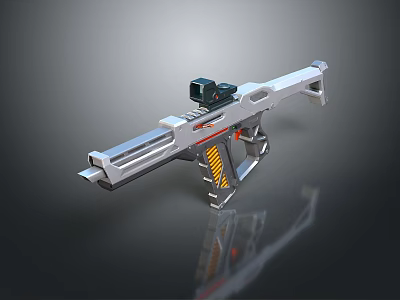 Futuristic Sci Fi Gun With Silver Metallic Body Black Scope And Yellow Red Accents 3d model