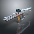 Futuristic Sci Fi Gun With Silver Metallic Body Black Scope And Yellow Red Accents