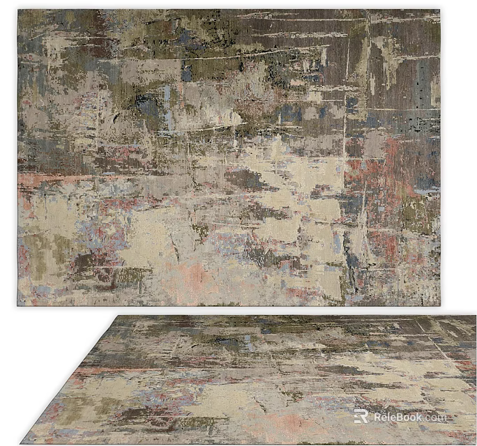 Abstract Art Style Square Area Rug With Muted Tones And Textures 3d model 