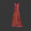 Sleeveless Long Dress With Orange Red Floral Pattern And Button Accents
