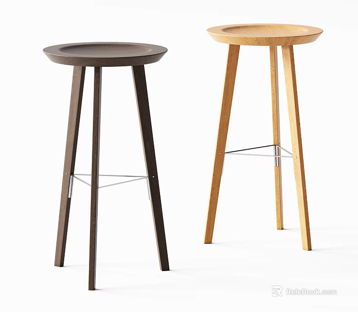Light And Dark Wooden Bar Stools With Round Tops And Three Legs Design 3d model 