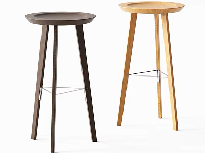 Light And Dark Wooden Bar Stools With Round Tops And Three Legs Design 3d model