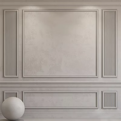Elegant Background Wall With Decorative Moldings And Light Tone 3d model