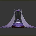 Enchanting Purple Double Bed With Canopy Curtains Decorative Crown And Shimmering Crystals