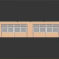Cartoon Scene Modern Building Featuring Flat Roof Skylights Large Glass Windows and Brown Walls