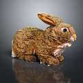 Realistic Brown Rabbit Sculpture With Textured Fur Long Ears And Lifelike Details