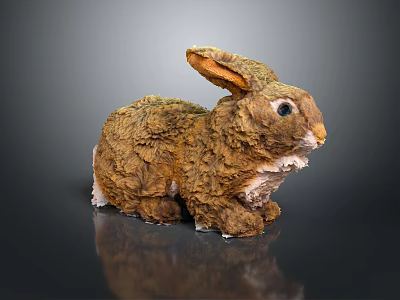 Realistic Brown Rabbit Sculpture With Textured Fur Long Ears And Lifelike Details 3d model