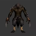 Game Fantasy Monster Character 3D Model With Dark Skin Spiked Armor And Clawed Hands Yellow Details