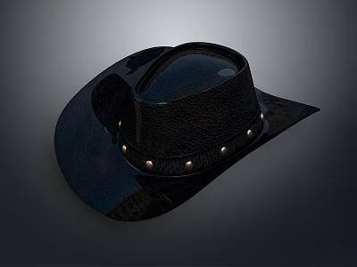 Stylish Black Leather Cowboy Hat With Metal Studs For Daily Use 3d model