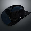 Stylish Black Leather Cowboy Hat With Metal Studs For Daily Use