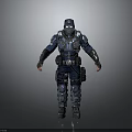 Advanced Armored Humanoid Character in Blue Gray Tactical Armor with Helmet and Combat Gear