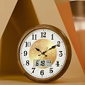Classic Wall Clock With Wooden Frame Golden Dial And Digital