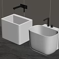 Sleek Modern Bathroom With Two White Square And Rounded Washbasins And Black Faucets
