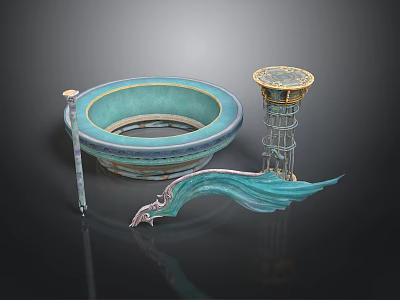 Stylish Household Items Blue Ceramic Bowl Gold Top Metal Candlestick Curved Ornament 3d model