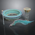 Stylish Household Items Blue Ceramic Bowl Gold Top Metal Candlestick Curved Ornament