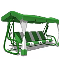 Green Playground Equipment Swing With Green Canopy Striped Seats And White Decorations