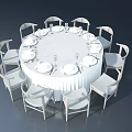 Modern Hinged Door Design For Dining Room With Round Table White Chairs And Tableware 3d model
