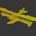 Yellow Biplane Seaplane Model with Float Landing Gear and Star Markings on Wings
